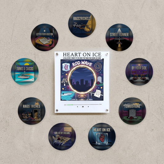 All nine collectible records around the LED player